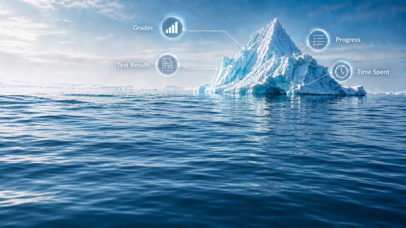 Iceberg surface view showing conventional grades and progress metrics